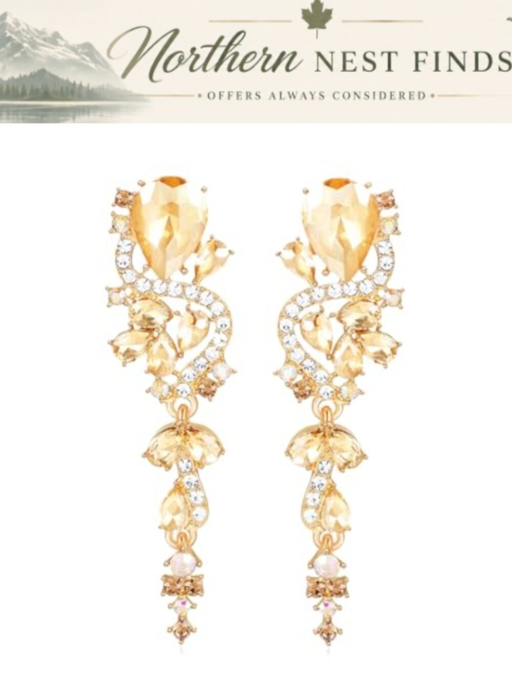 Gold Plated Rhinestone Chandelier Dangle Earrings Wedding Prom Formal